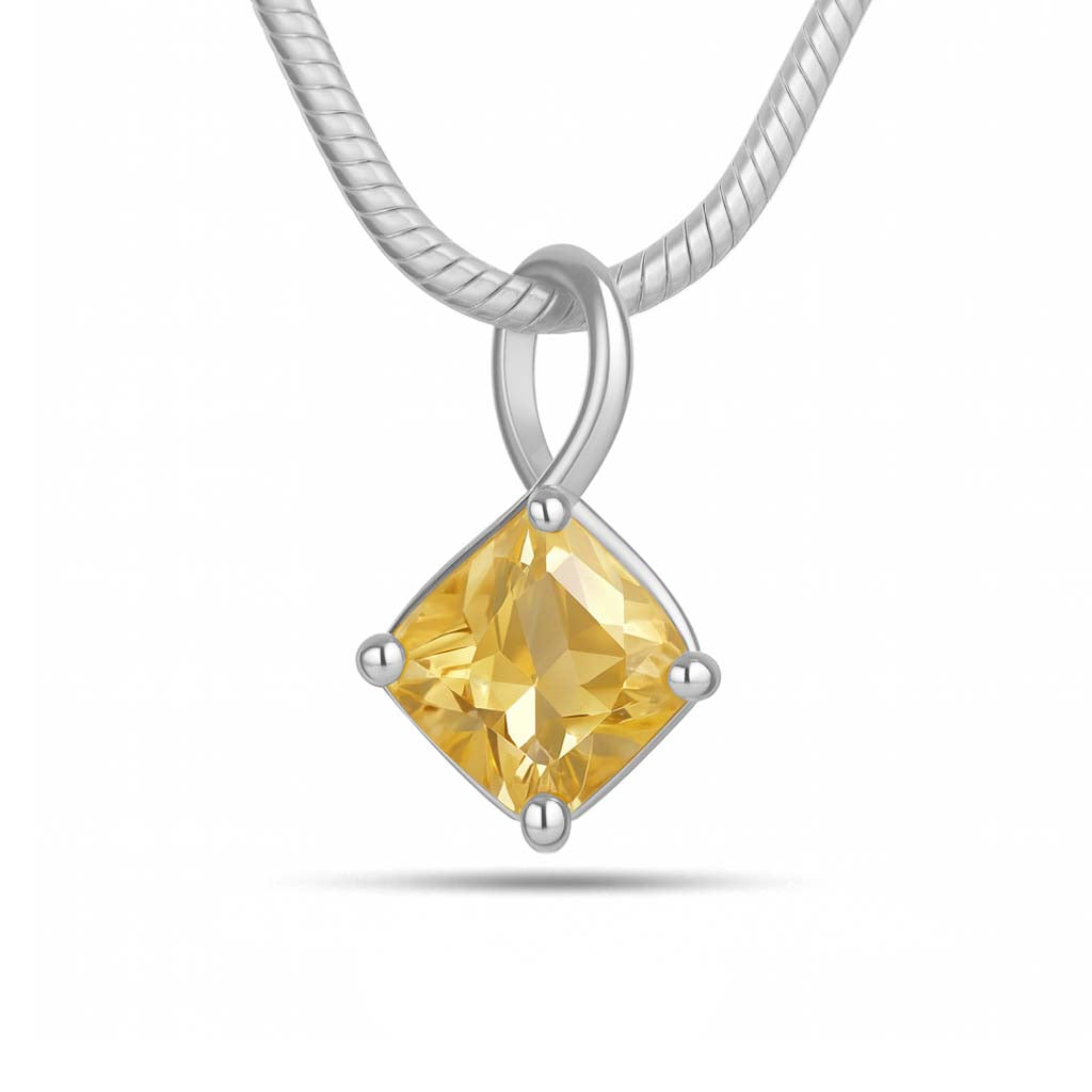 Citrine Cushion Pendant with Prong Setting