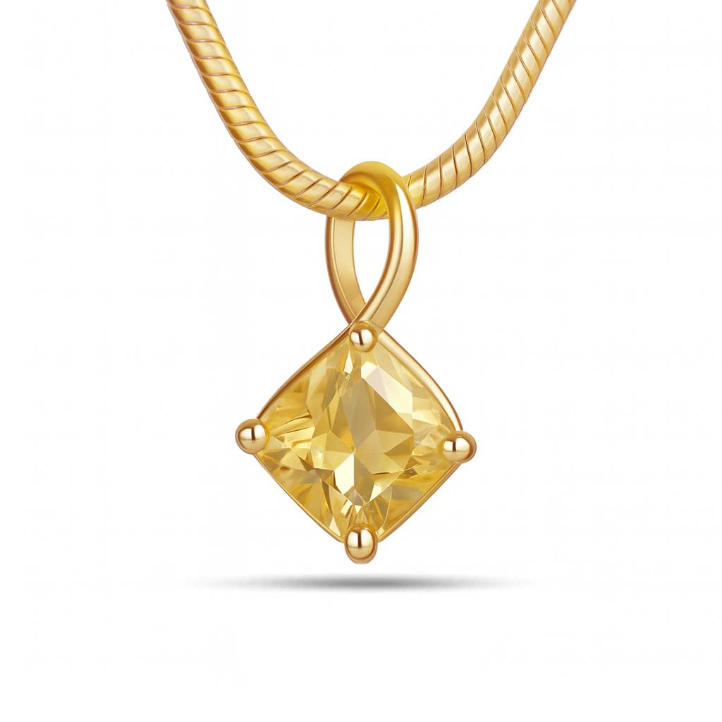 Citrine Cushion Pendant with Prong Setting