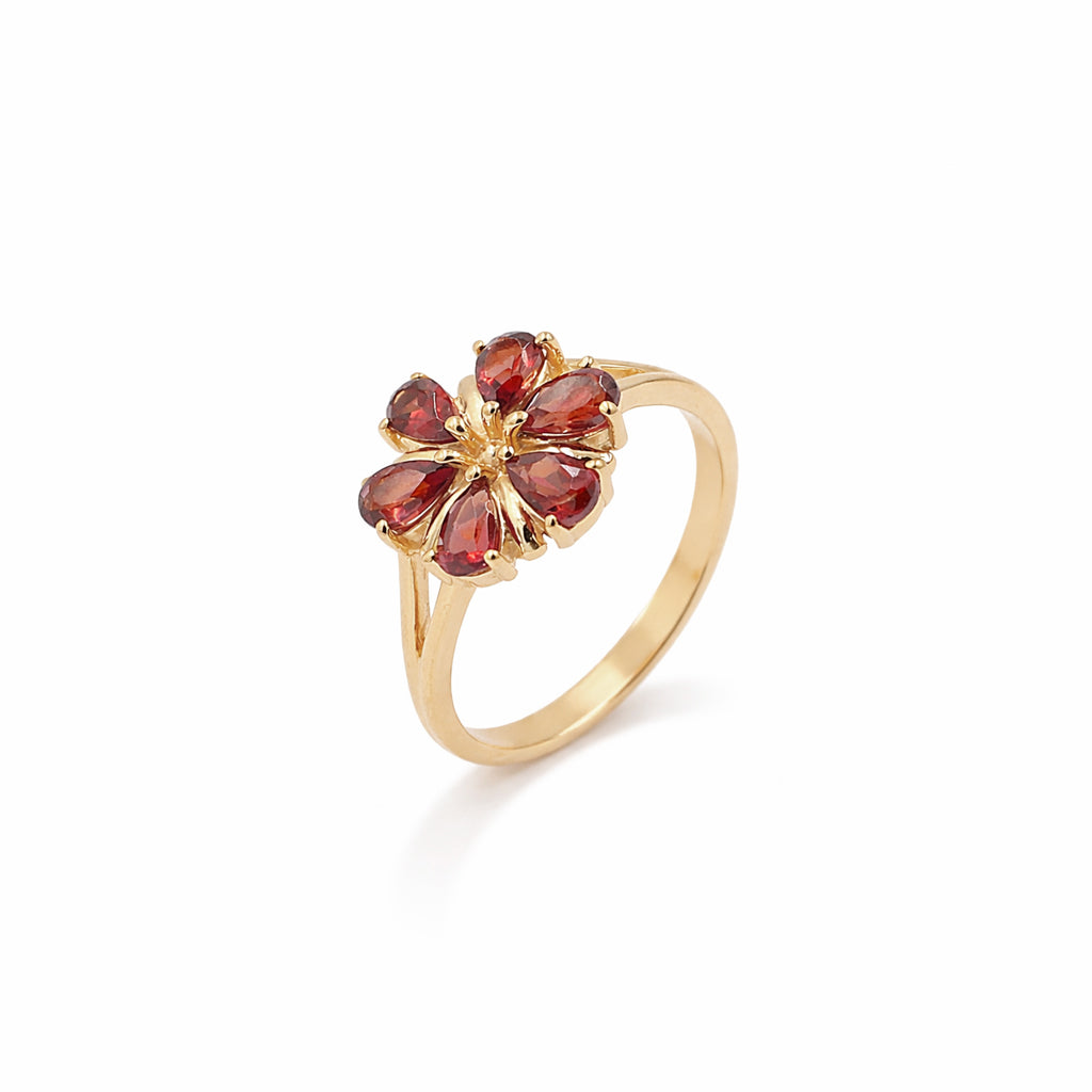 Garnet Red Lily Flower 6 Pear Shape Stone Floral Designer Sterling Silver Ring