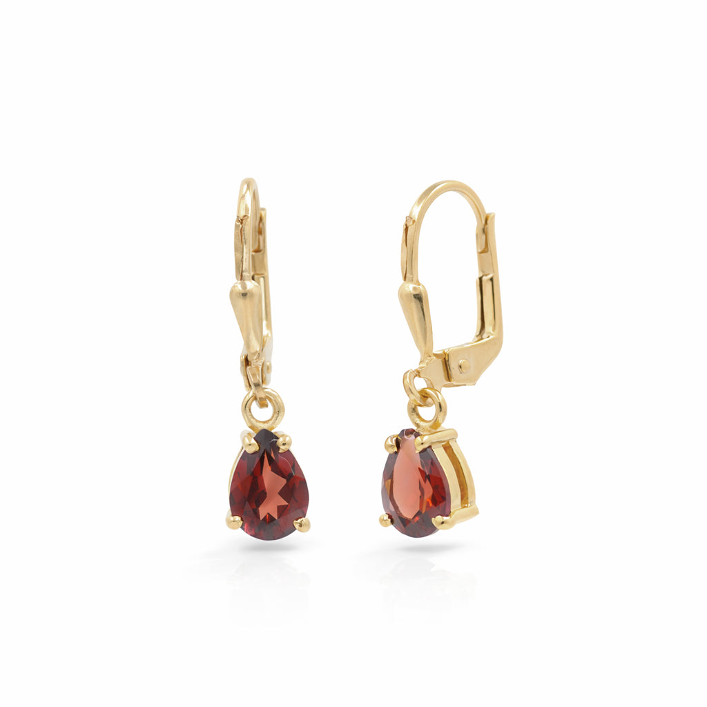 Garnet Pear Shape Drop Earrings – Solitaire Prong Set Sterling Silver 925 Designer Earrings