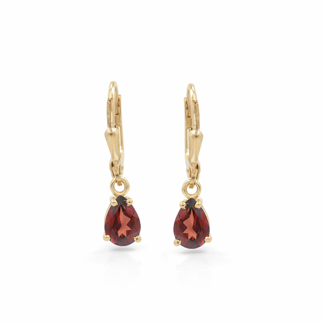 Garnet Pear Shape Drop Earrings – Solitaire Prong Set Sterling Silver 925 Designer Earrings