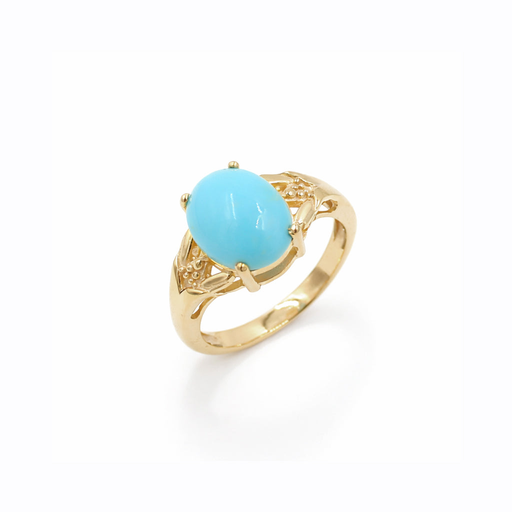 Turquoise Oval Cabochon Ring 925 Silver Triangle Dot Band