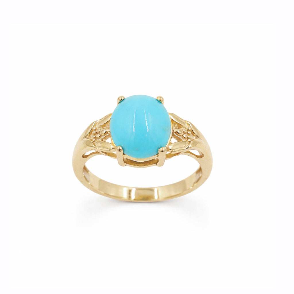 Turquoise Oval Cabochon Ring 925 Silver Triangle Dot Band