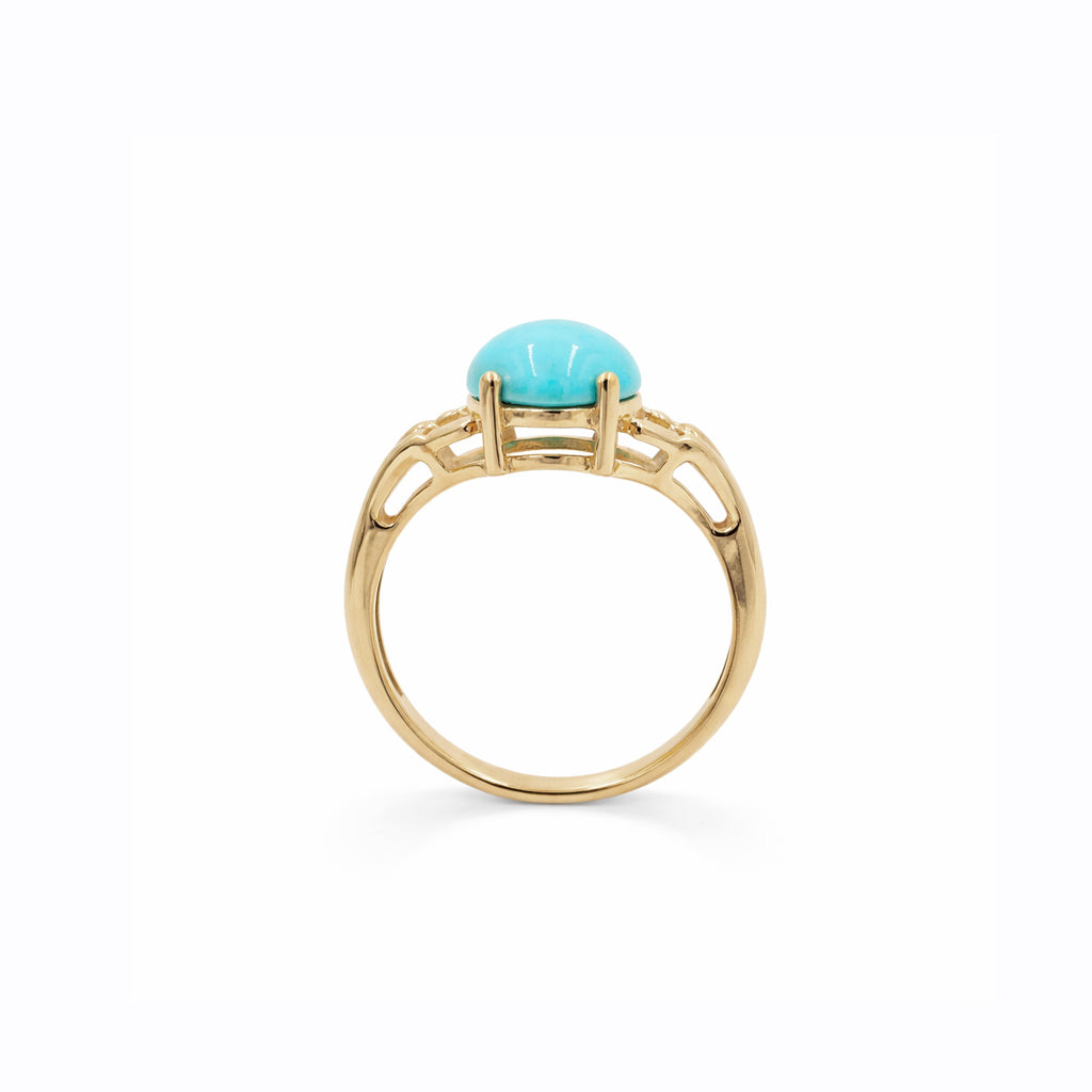 Turquoise Oval Cabochon Ring 925 Silver Triangle Dot Band