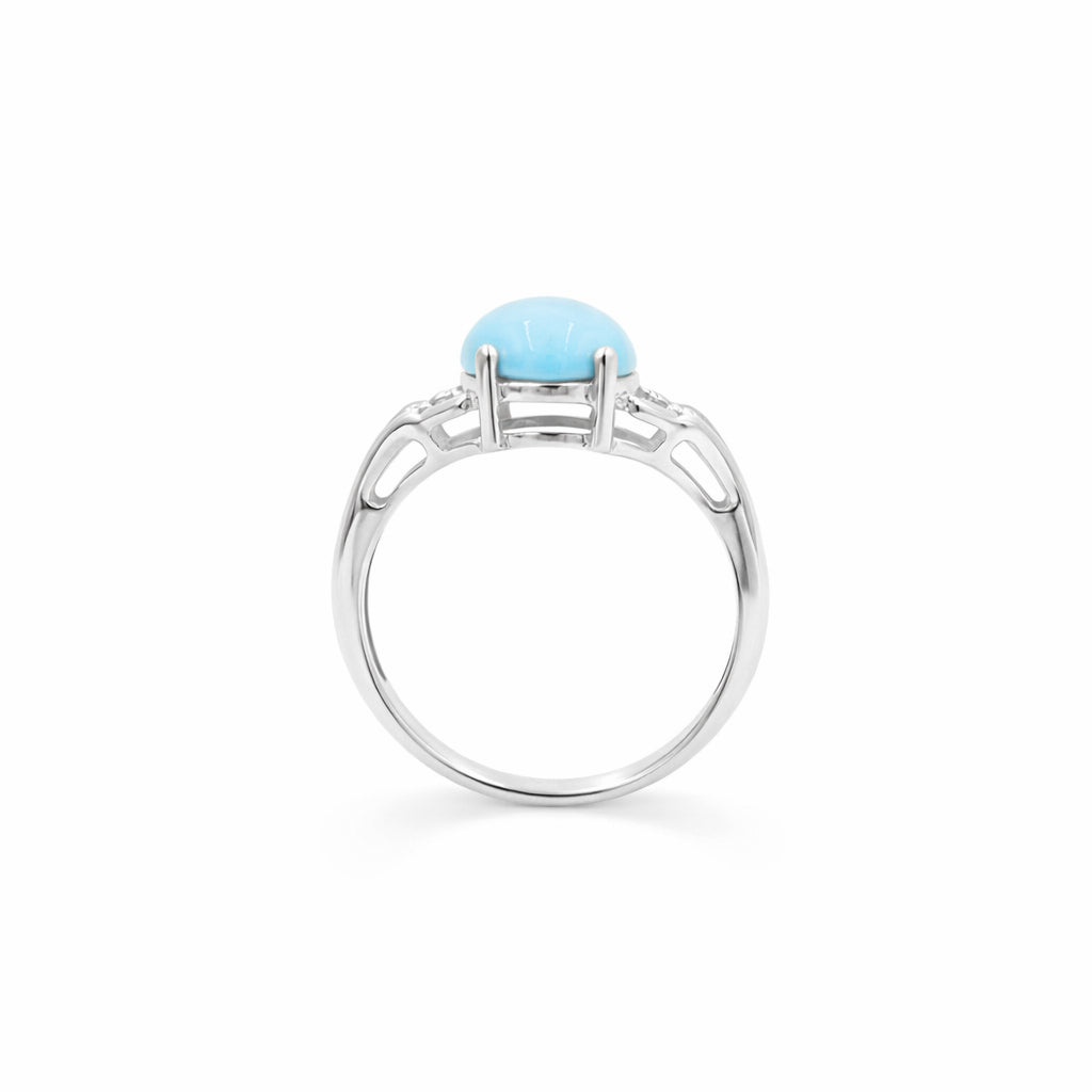 Turquoise Oval Cabochon Ring 925 Silver Triangle Dot Band