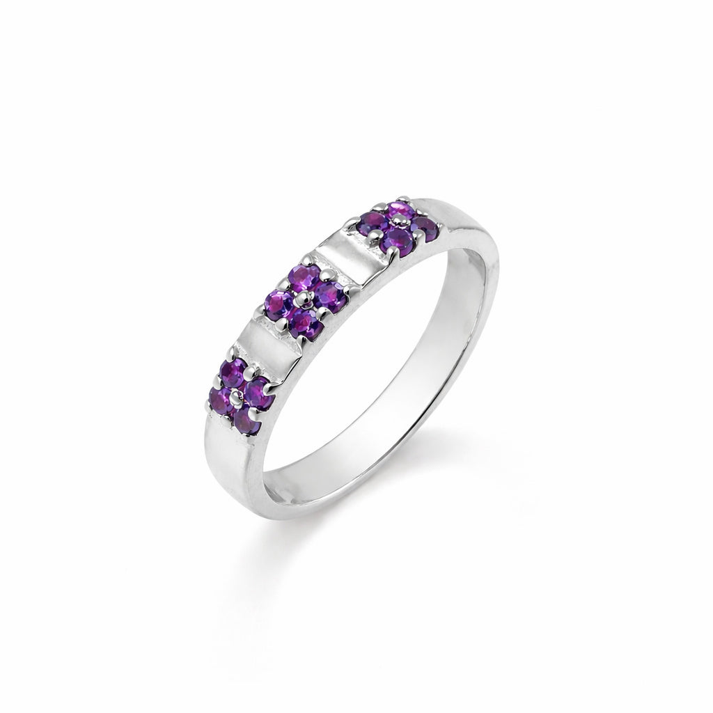 Amethyst Round Stone Cluster Band Ring Designer Ring