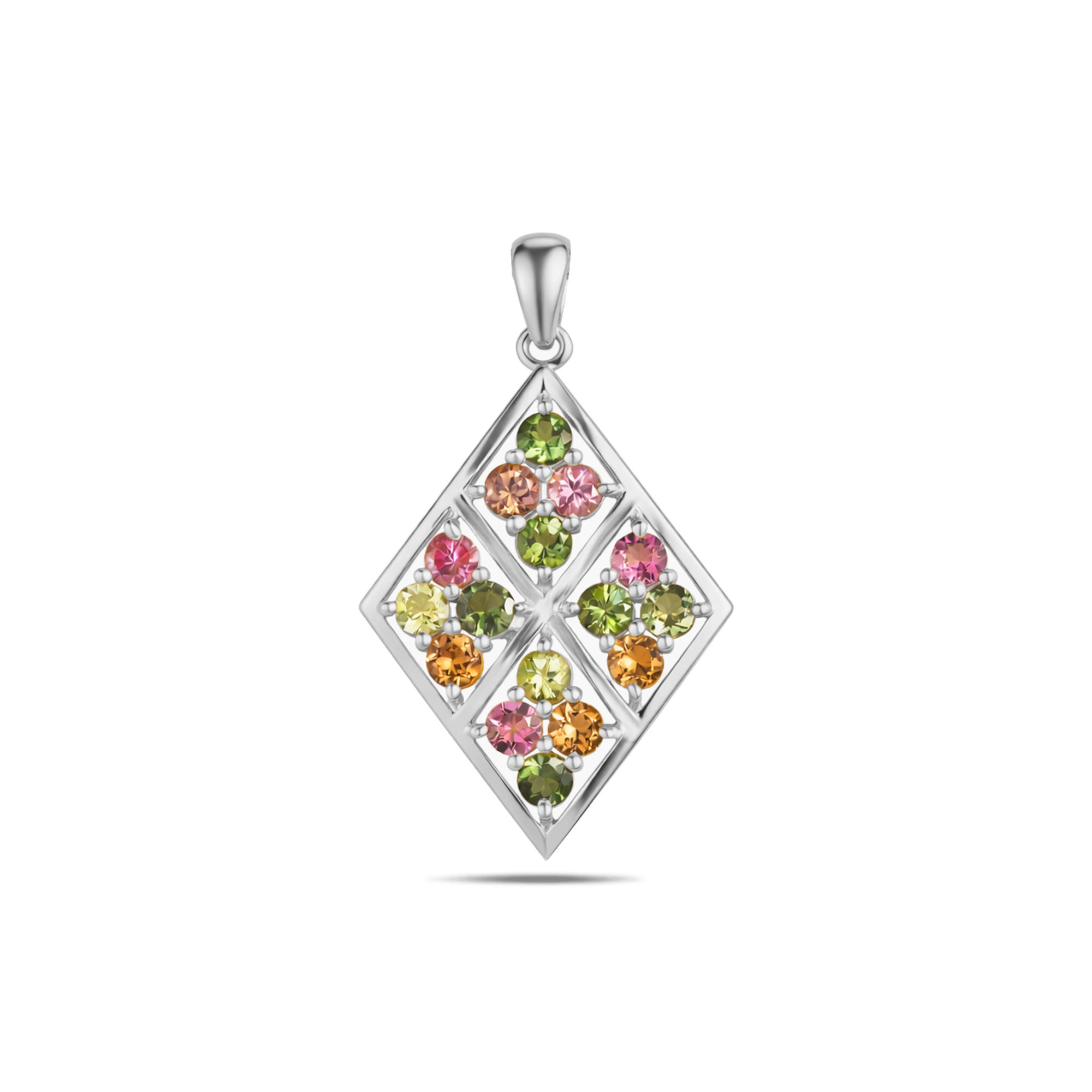 Multi Tourmaline Round  Pendant with Prong Setting