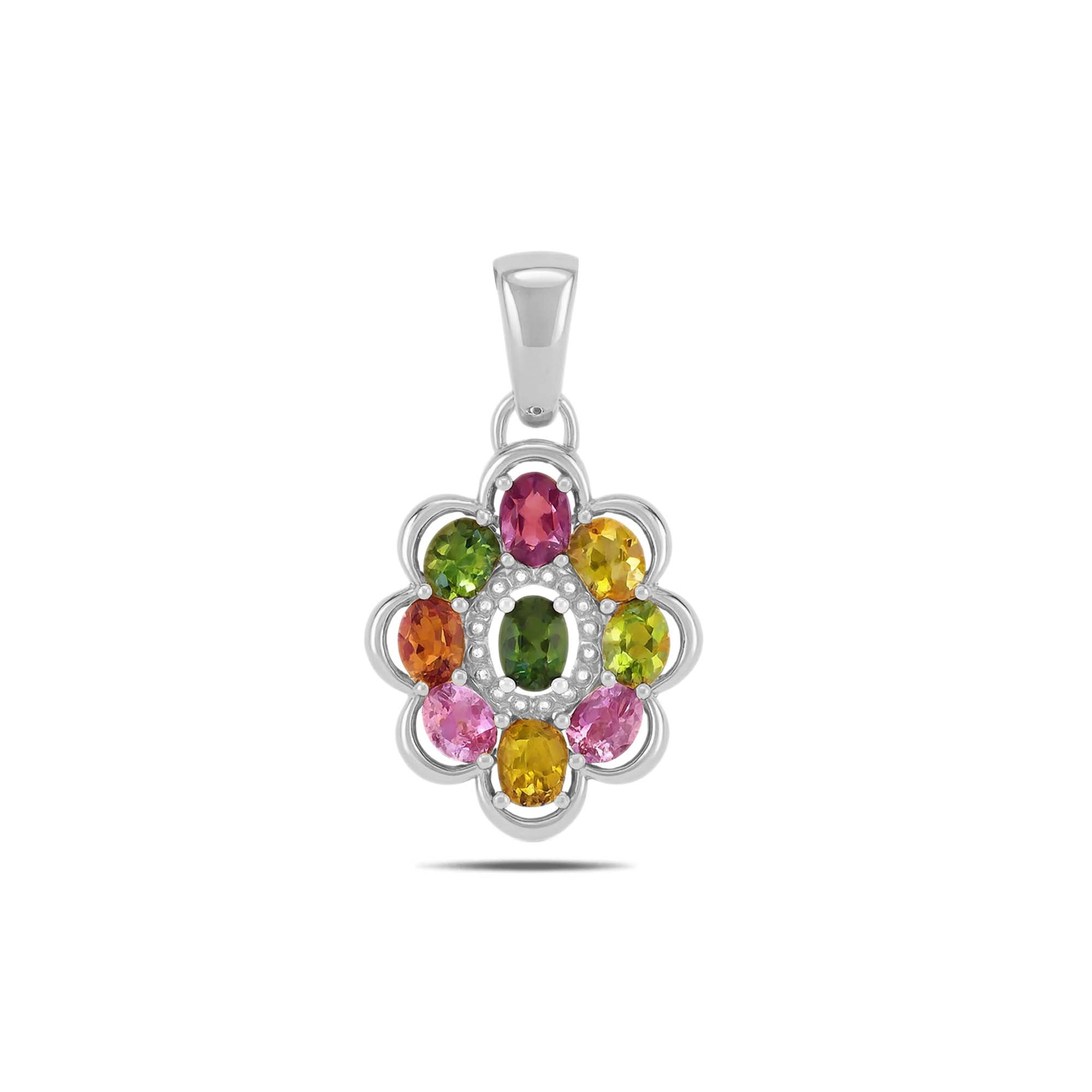 Multi Tourmaline Oval Pendant with Prong Setting