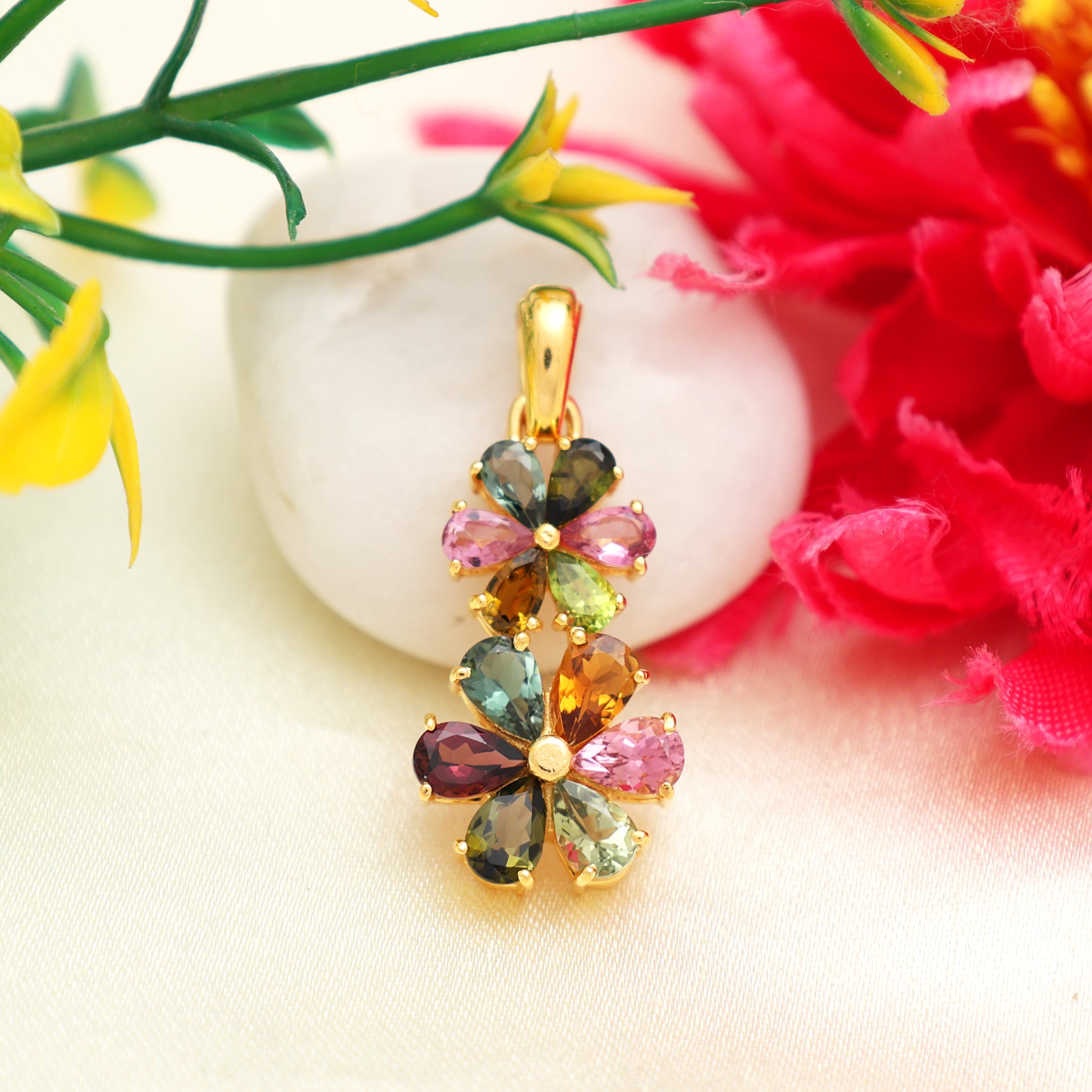 Multi Tourmaline Pear Pendant with Prong Setting