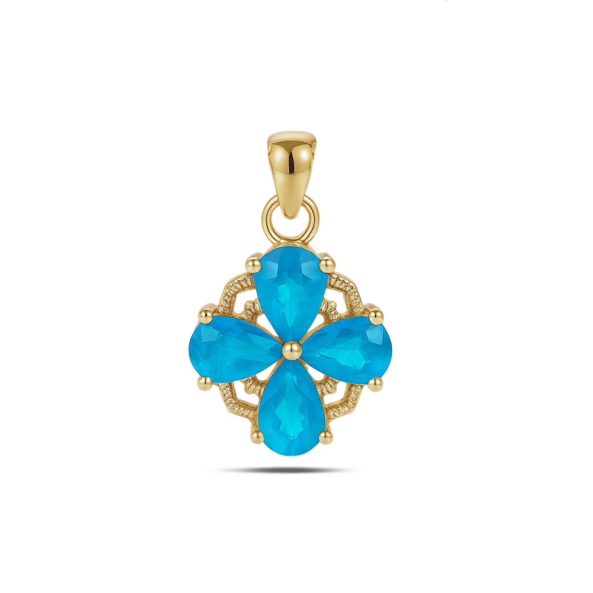 Neon Apatite Pear Pendant with Prong Setting
