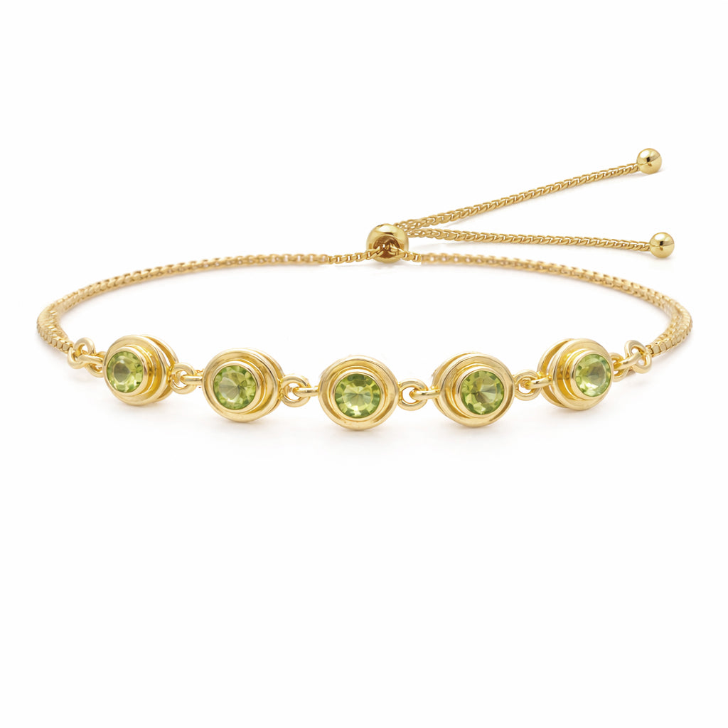 Five Stone Peridot Charm Link Bracelet in 925 Silver