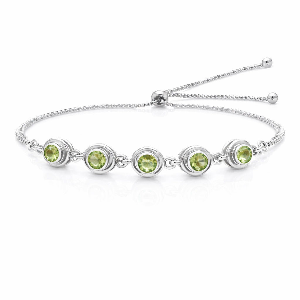 Five Stone Peridot Charm Link Bracelet in 925 Silver