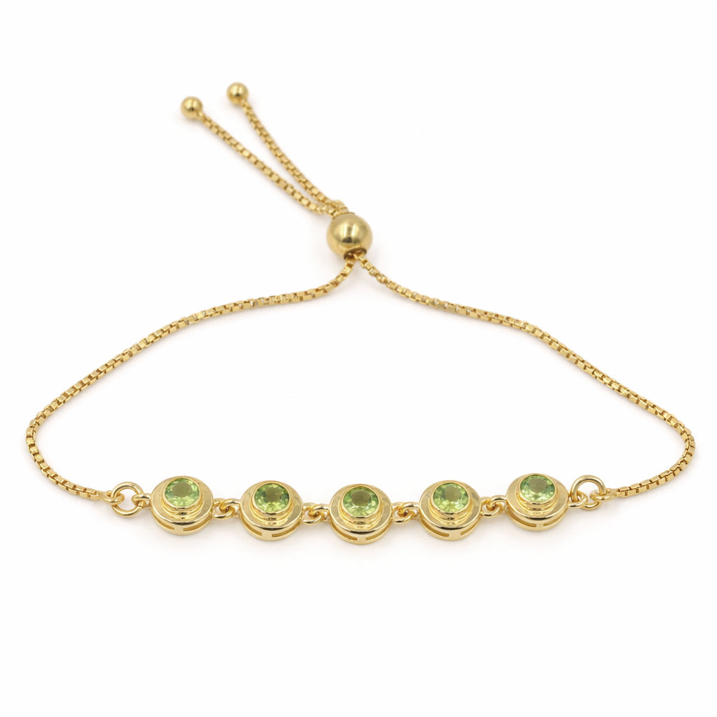 Five Stone Peridot Charm Link Bracelet in 925 Silver