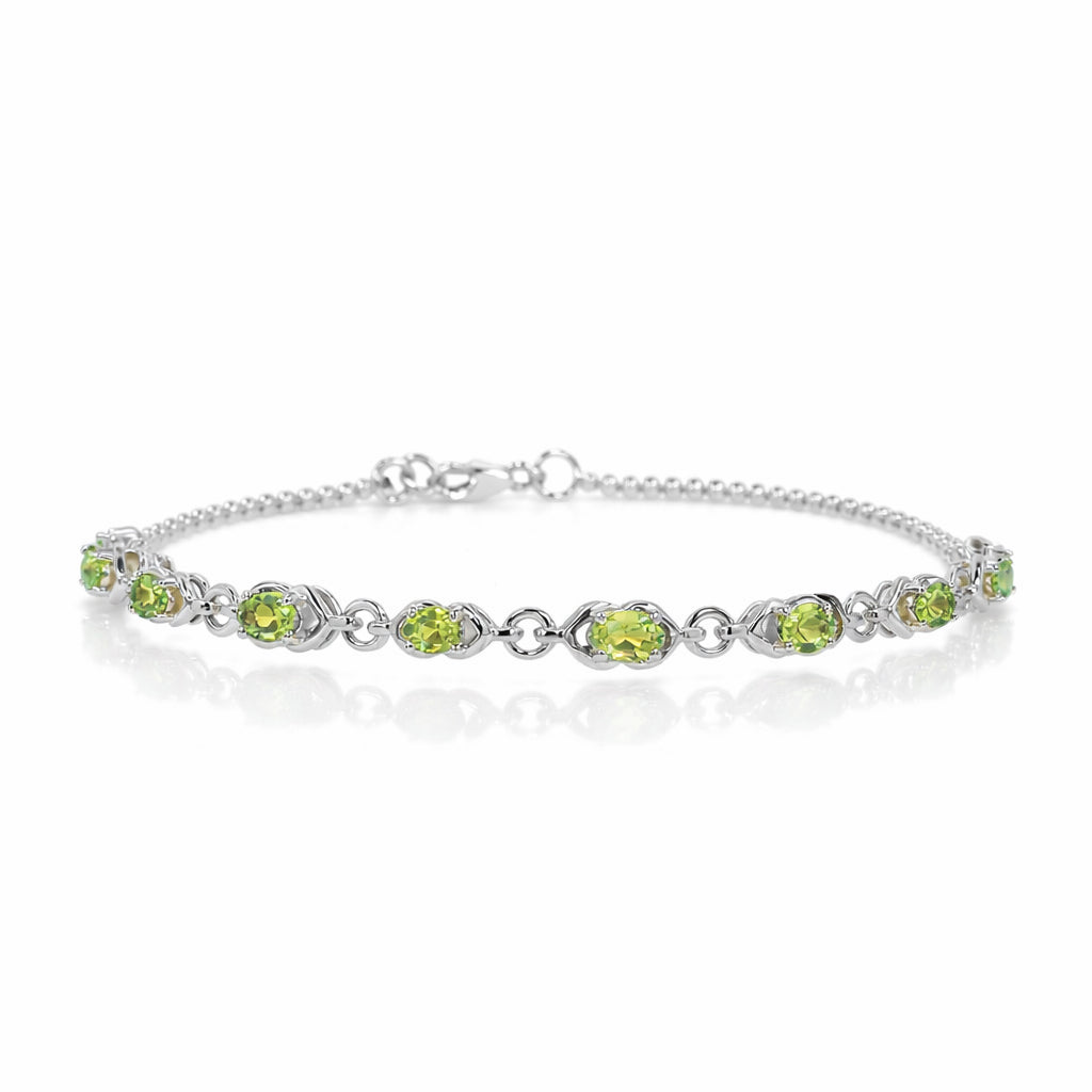 Oval Peridot Charm Bracelet with 11 Stones in 925 Silver