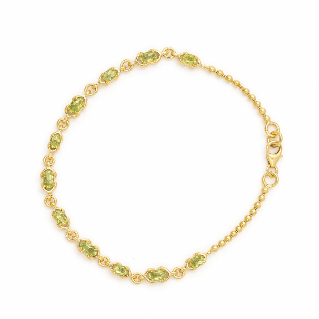 Oval Peridot Charm Bracelet with 11 Stones in 925 Silver