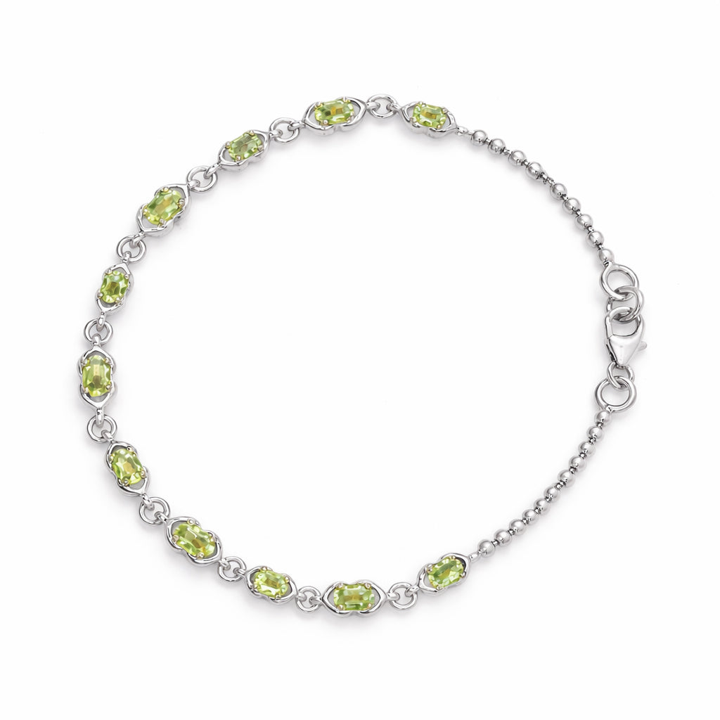 Oval Peridot Charm Bracelet with 11 Stones in 925 Silver