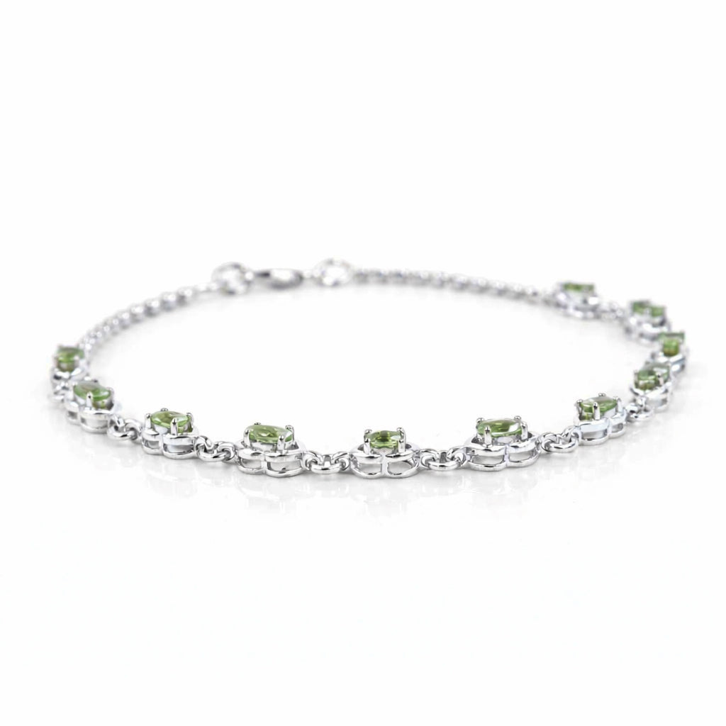 Oval Peridot Charm Bracelet with 11 Stones in 925 Silver