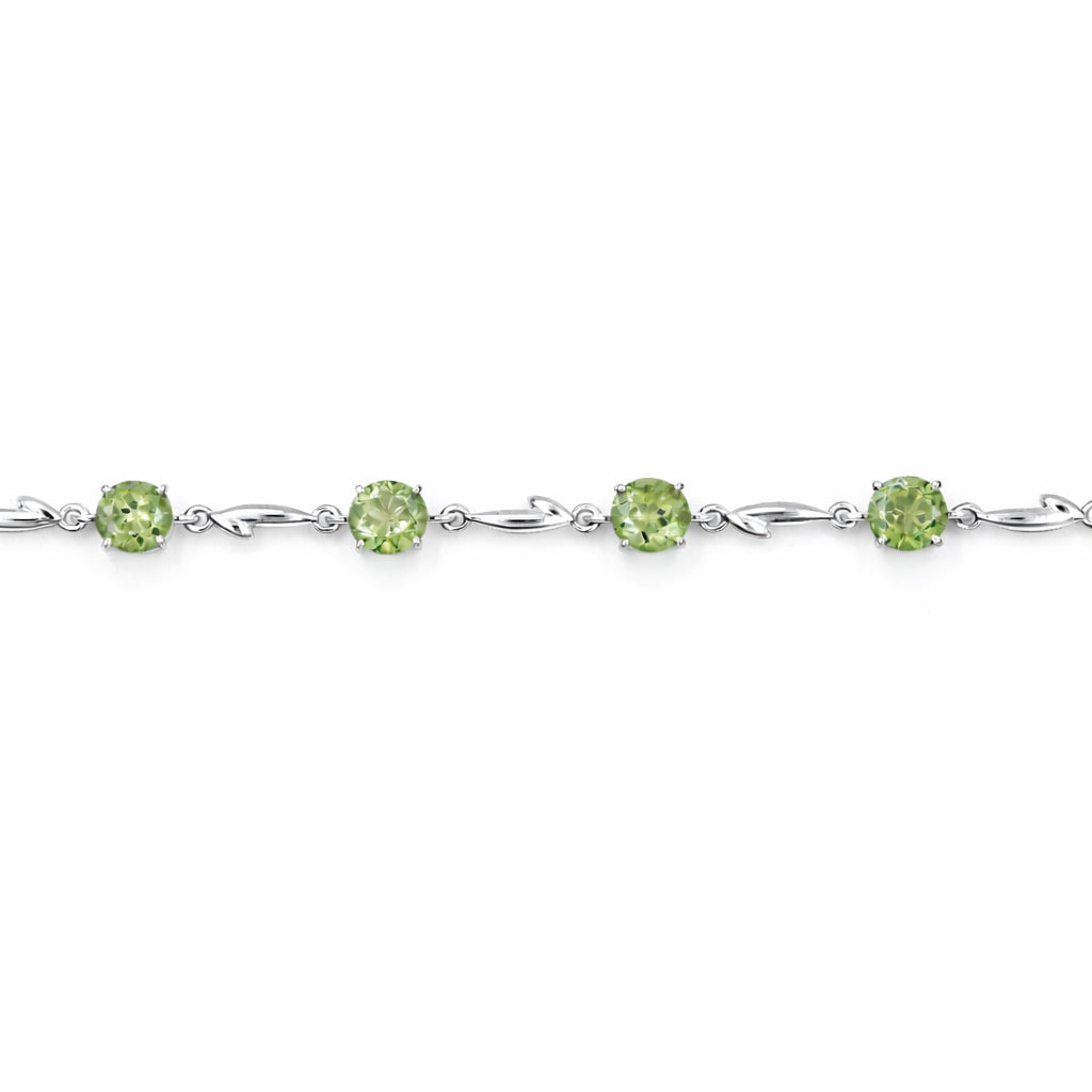 Round Peridot Fish Charm Bracelet with 8 Stones in 925 Silver
