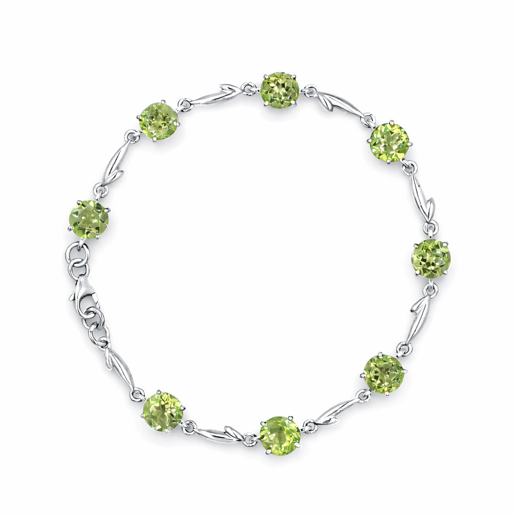 Round Peridot Fish Charm Bracelet with 8 Stones in 925 Silver