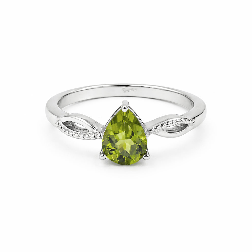925 Silver Pear Peridot Classic Ring with Modern Minimal Design