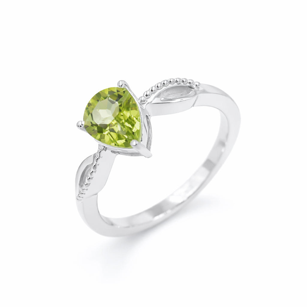 925 Silver Pear Peridot Classic Ring with Modern Minimal Design