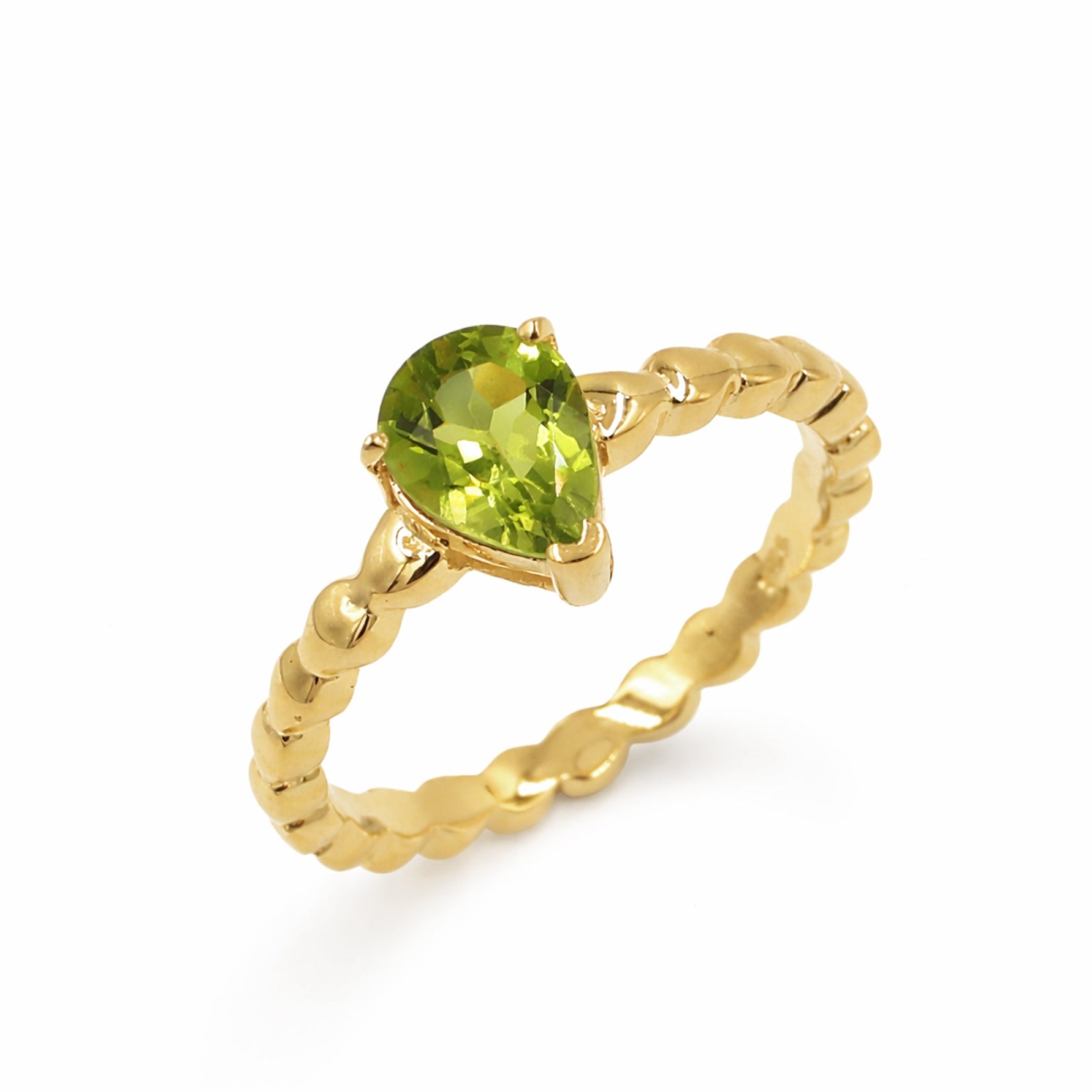 925 Silver Pear Peridot Heart Band Ring with Elegant Designer Finish
