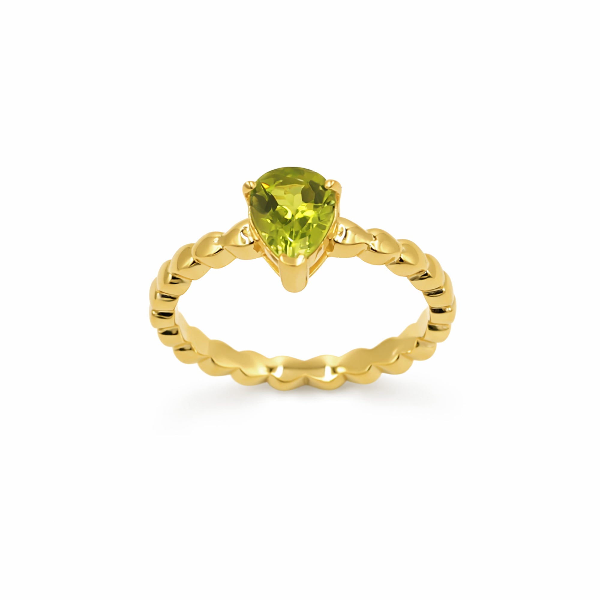 925 Silver Pear Peridot Heart Band Ring with Elegant Designer Finish