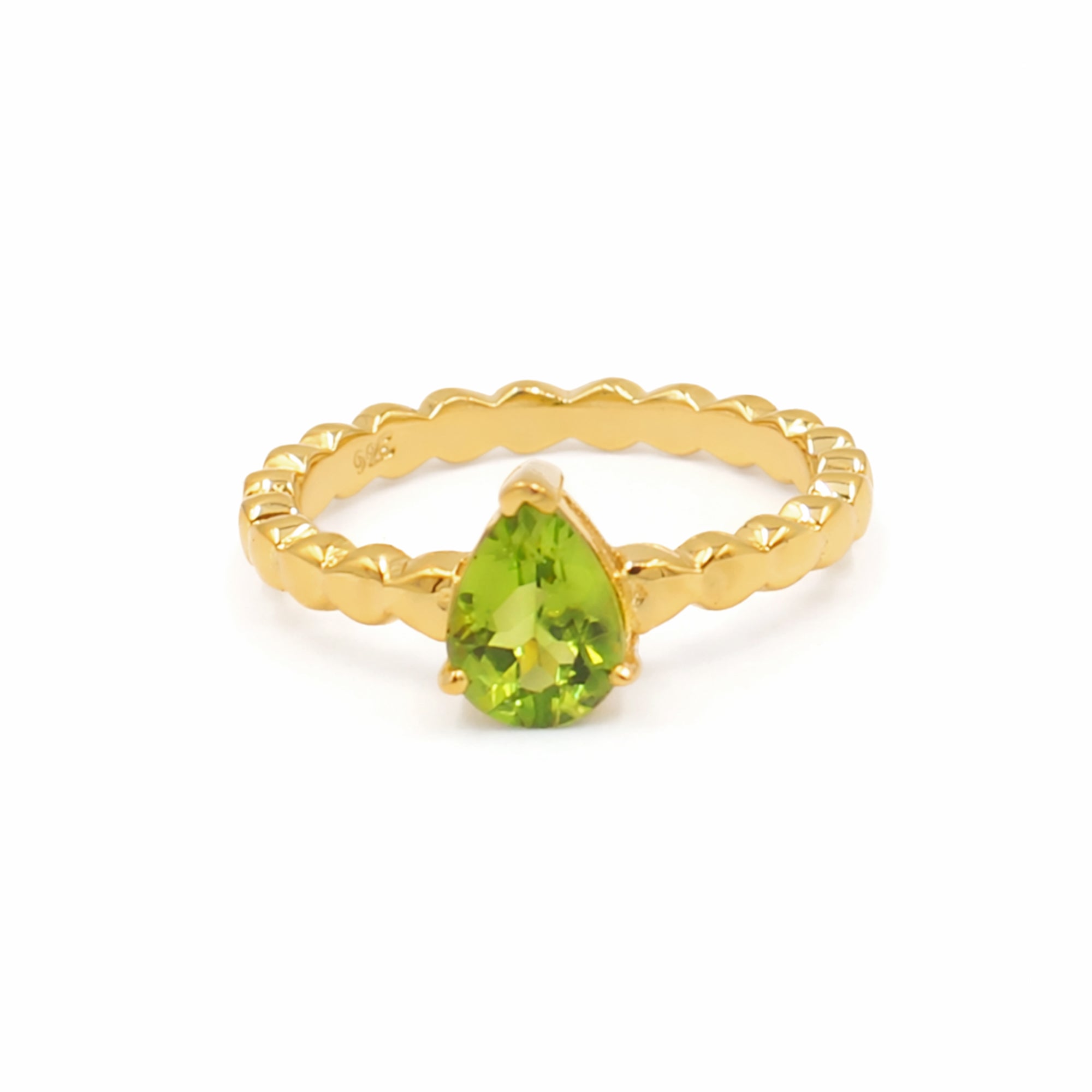 925 Silver Pear Peridot Heart Band Ring with Elegant Designer Finish