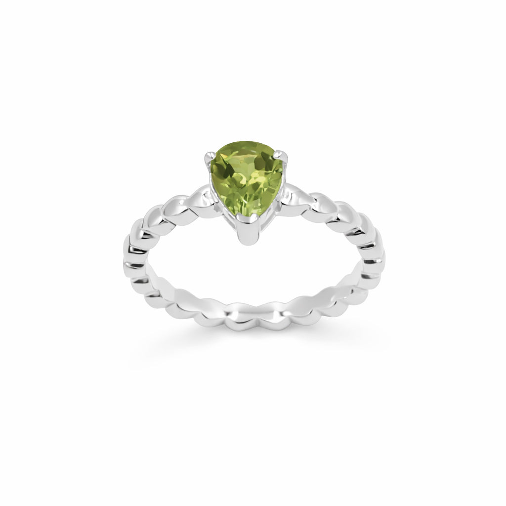 925 Silver Pear Peridot Heart Band Ring with Elegant Designer Finish