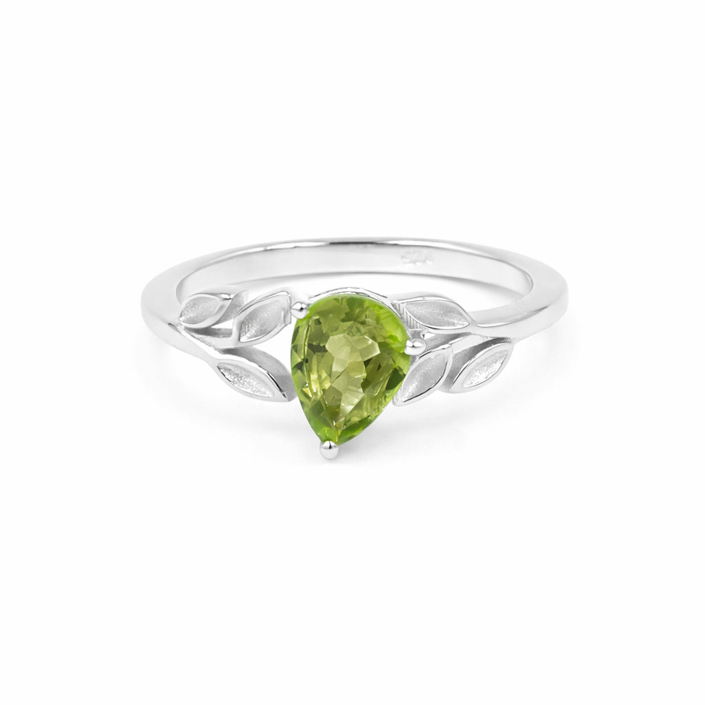 Silver 925 Leaf-Inspired Peridot Ring