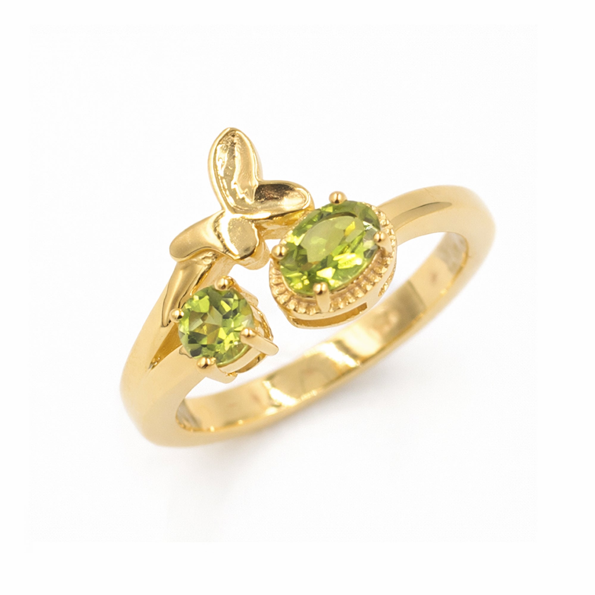 Silver 925 Butterfly Peridot Ring with Round & Oval Stones