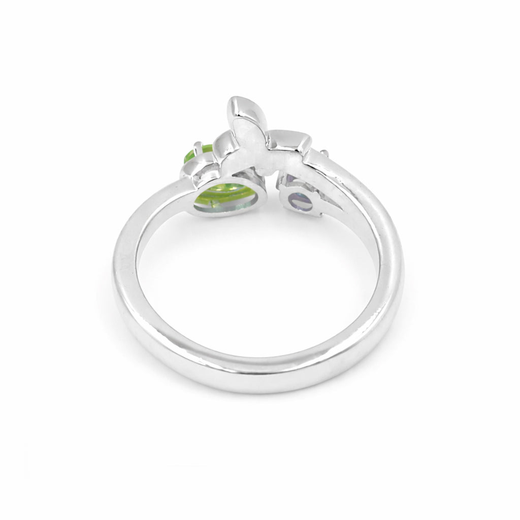 Silver 925 Butterfly Peridot Ring with Round & Oval Stones