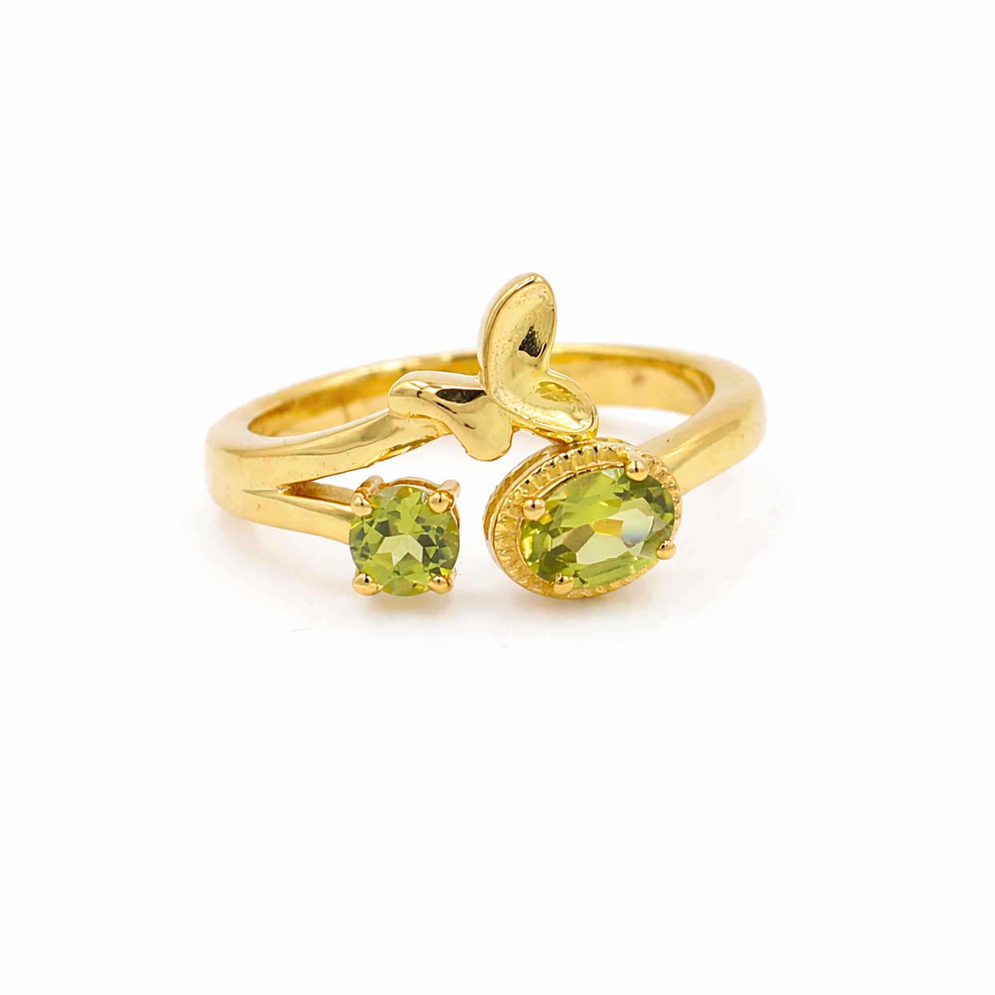 Silver 925 Butterfly Peridot Ring with Round & Oval Stones