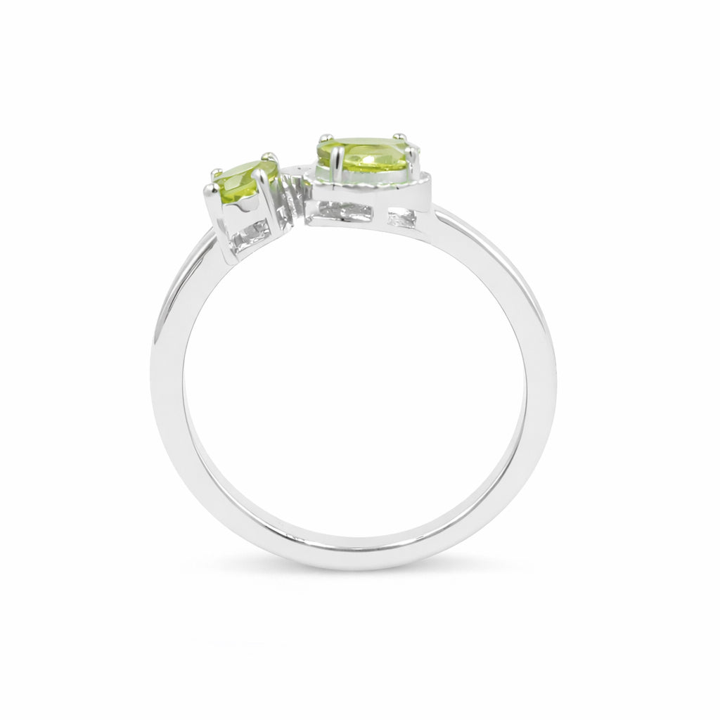 Silver 925 Butterfly Peridot Ring with Round & Oval Stones