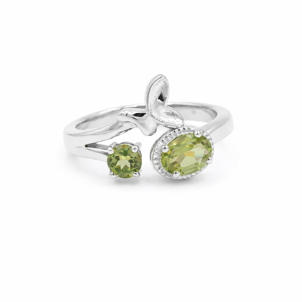Silver 925 Butterfly Peridot Ring with Round & Oval Stones