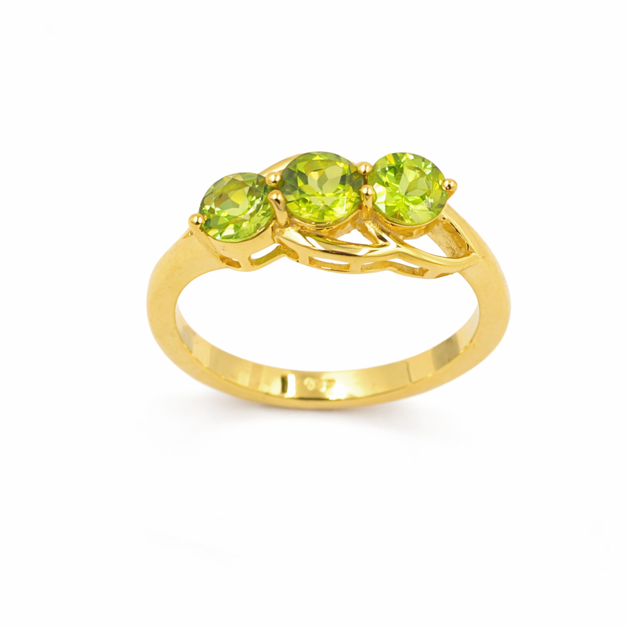 Silver 925 Peridot Trilogy Ring – Three Stone Designer