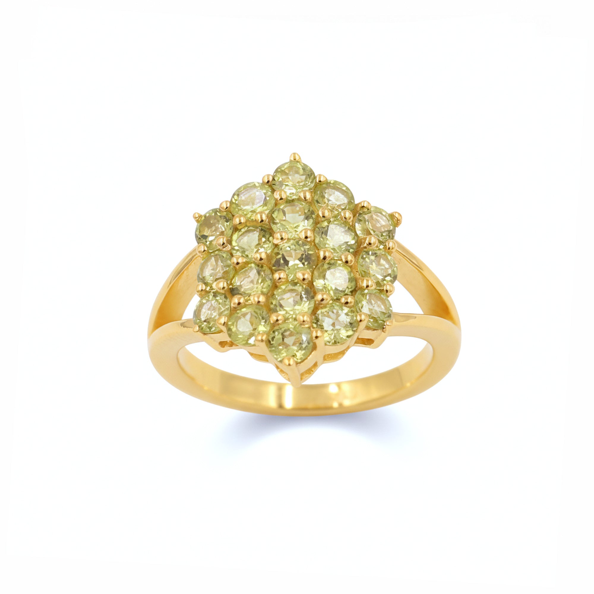 Natural Peridot Round Honeycomb Statement Ring in silver 925