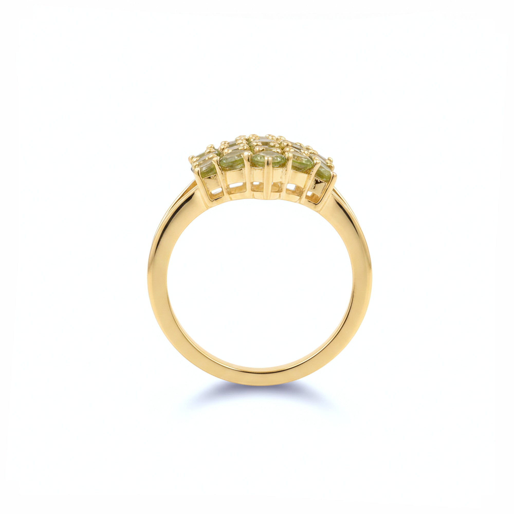 Natural Peridot Round Honeycomb Statement Ring in silver 925