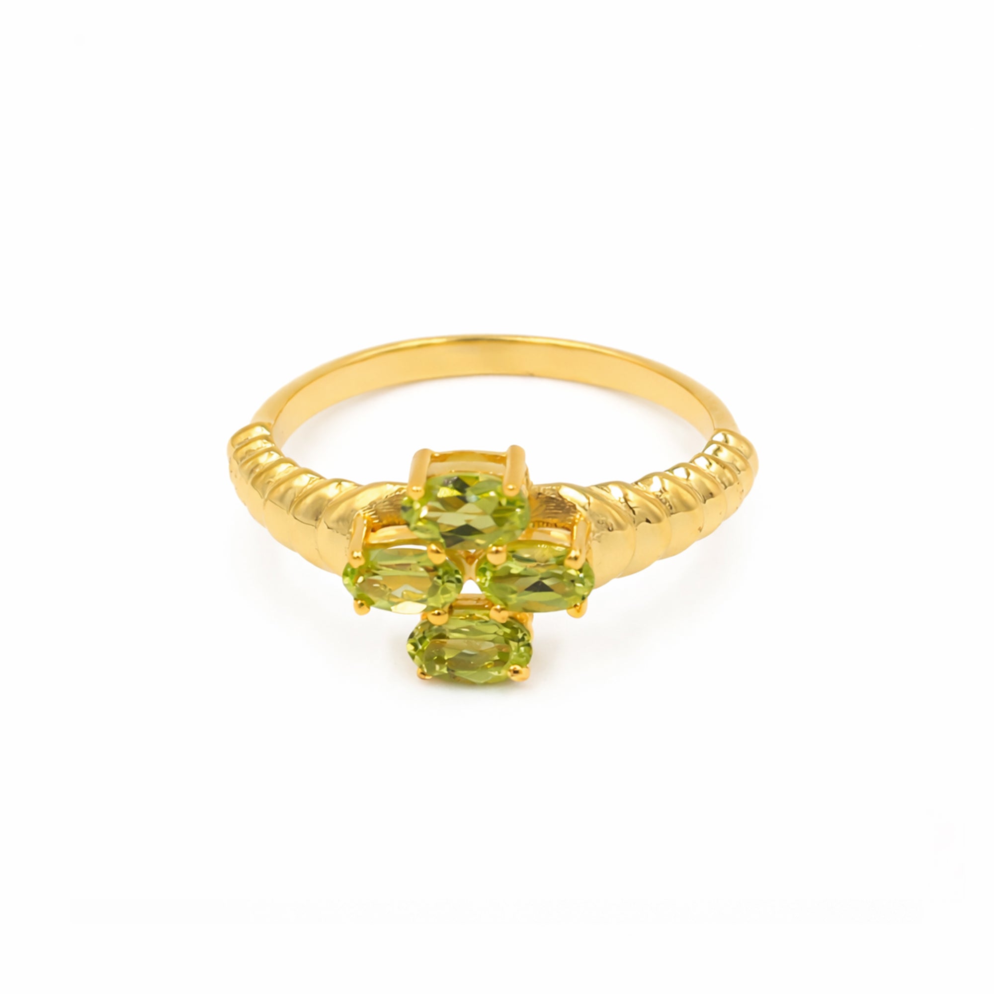 Silver 925 Four Stone Peridot Ring Symbolic Designer Ring