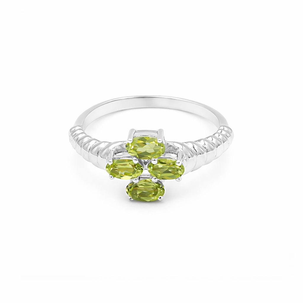Silver 925 Four Stone Peridot Ring Symbolic Designer Ring