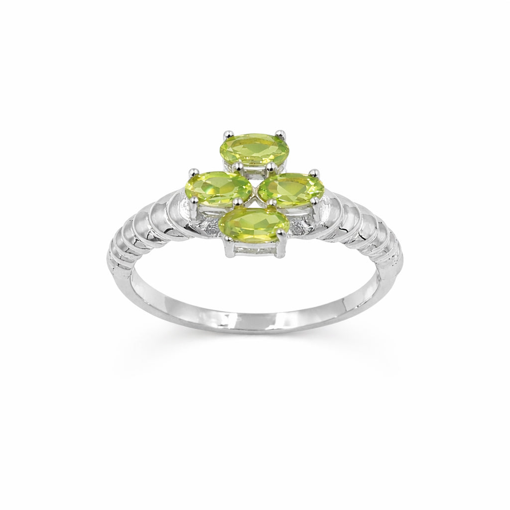 Silver 925 Four Stone Peridot Ring Symbolic Designer Ring