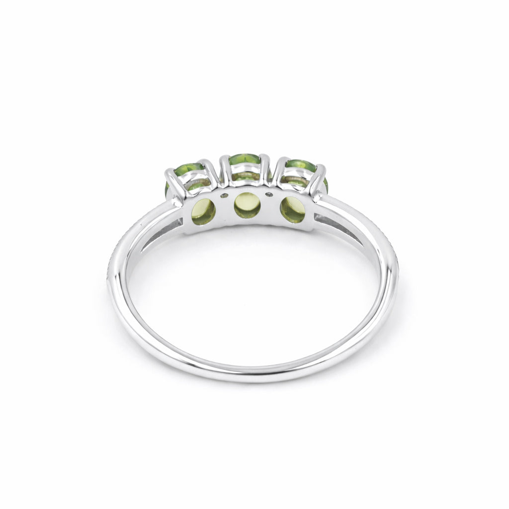 Three Oval Peridot Ring with V-Shape Band in 925 Silver