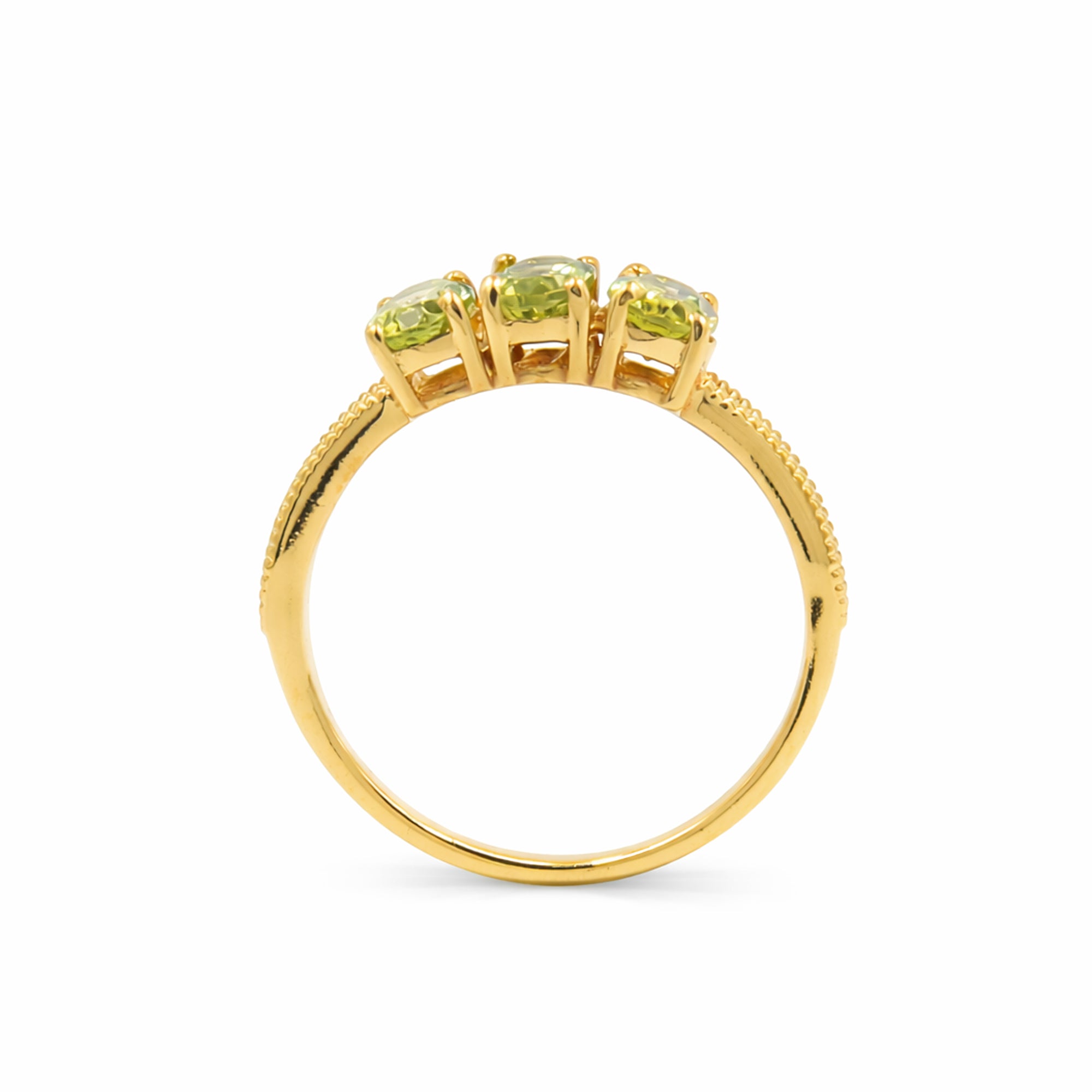 Three Oval Peridot Ring with V-Shape Band in 925 Silver