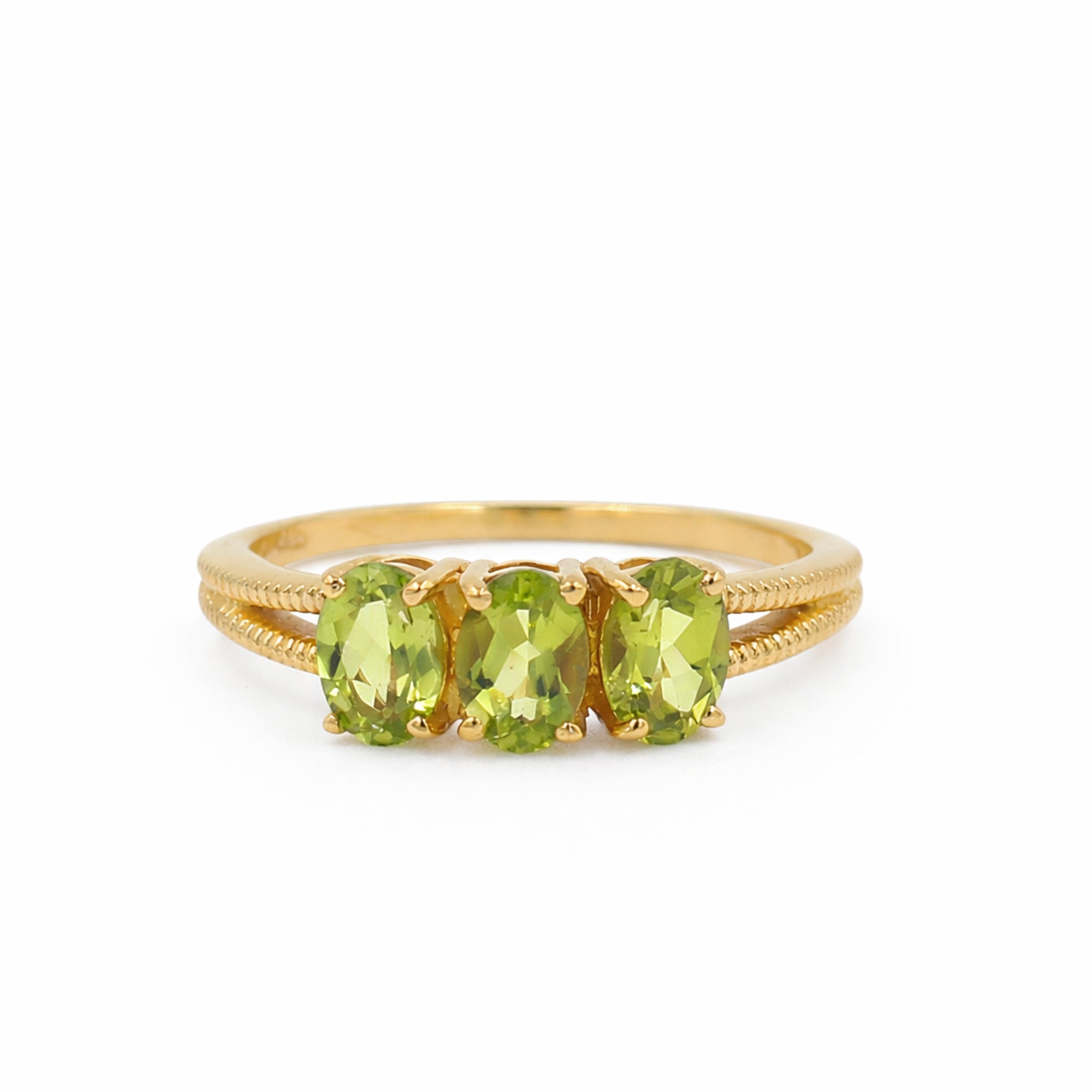 Three Oval Peridot Ring with V-Shape Band in 925 Silver