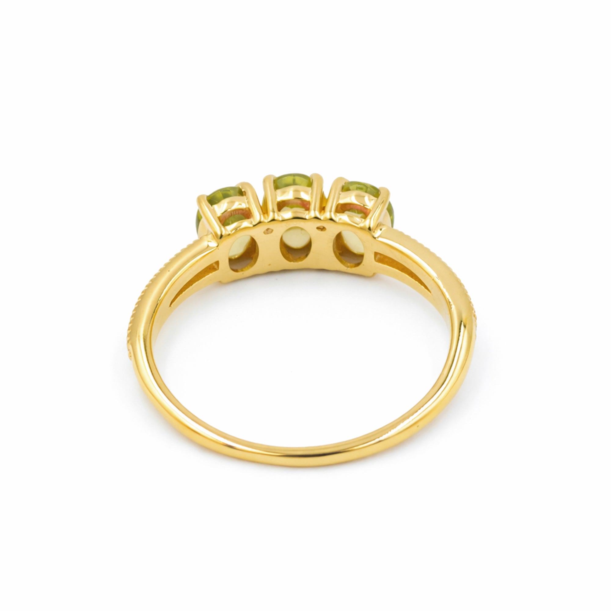 Three Oval Peridot Ring with V-Shape Band in 925 Silver