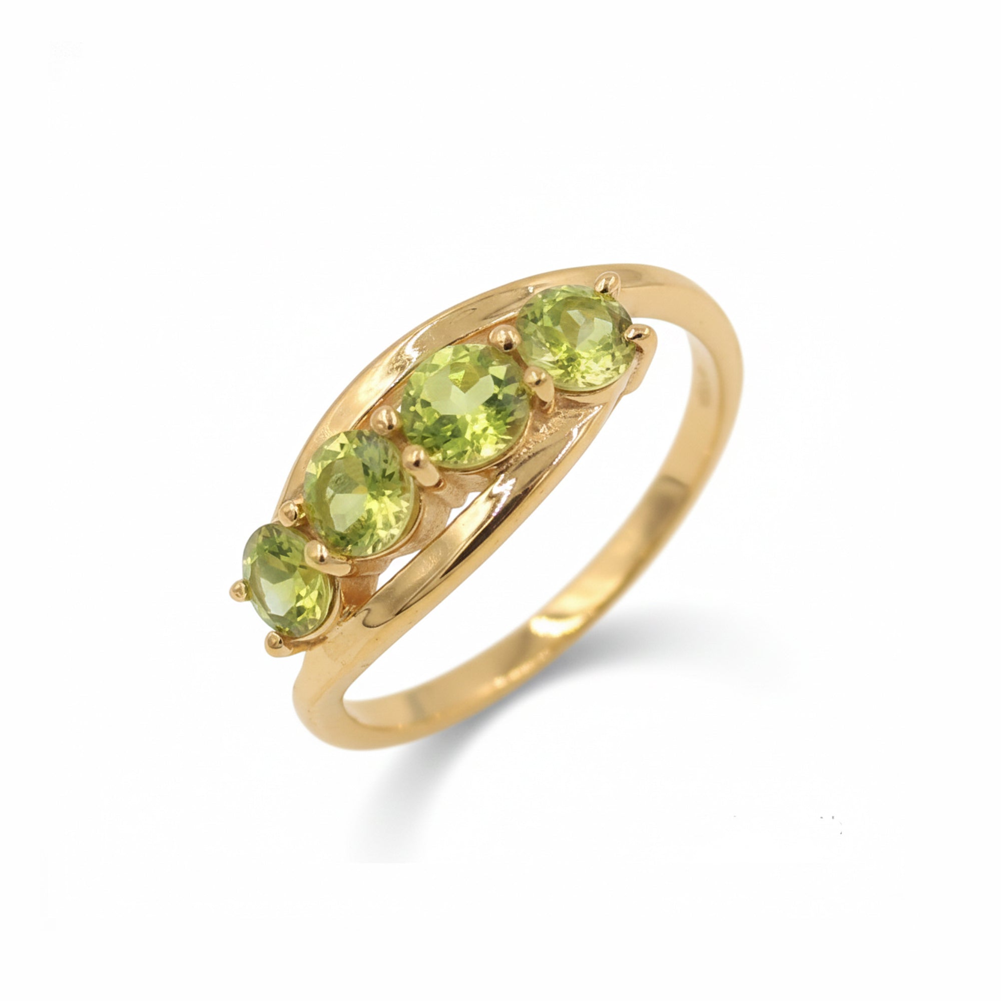 Four Stone Peridot Ring with Layered Band in 925 Silver