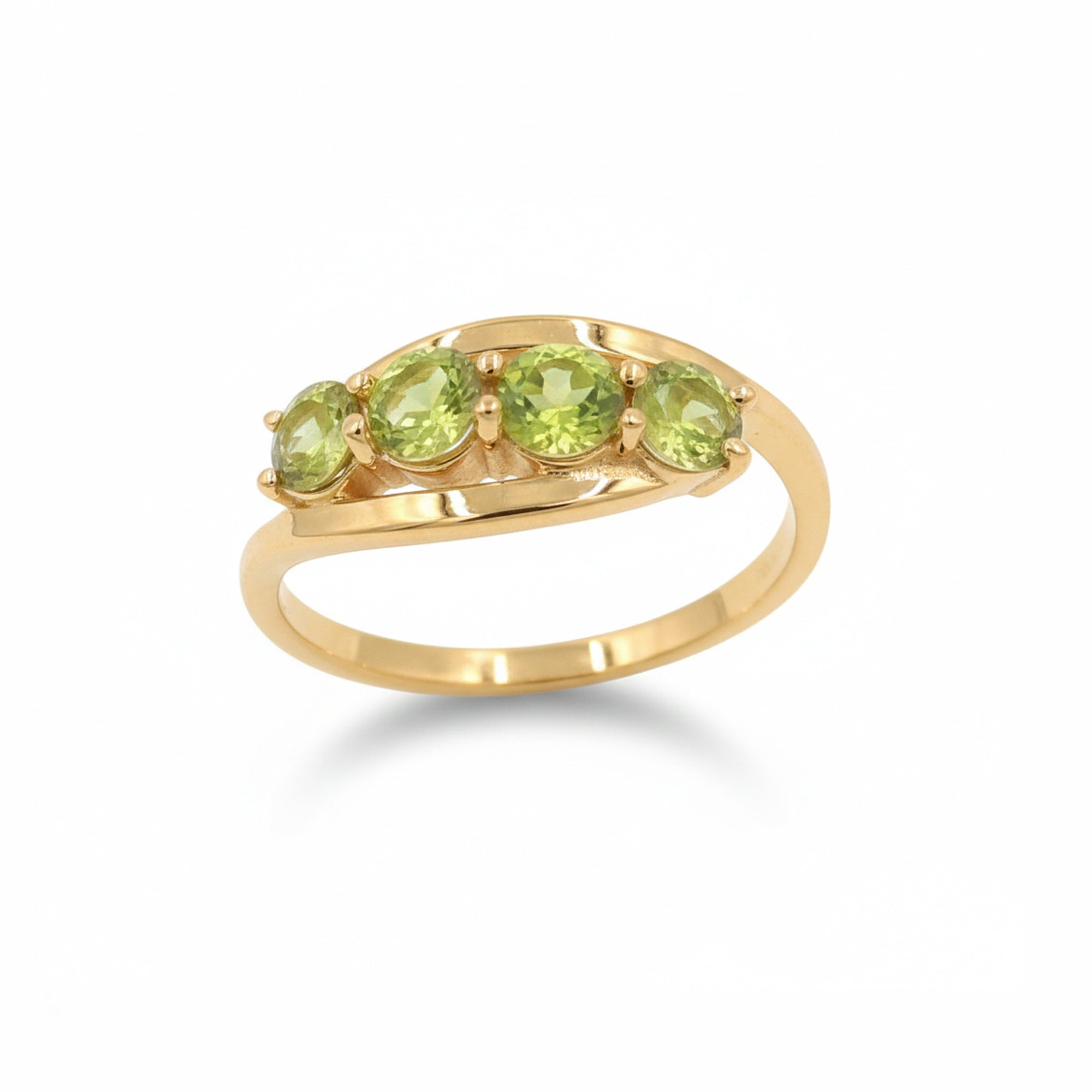 Four Stone Peridot Ring with Layered Band in 925 Silver