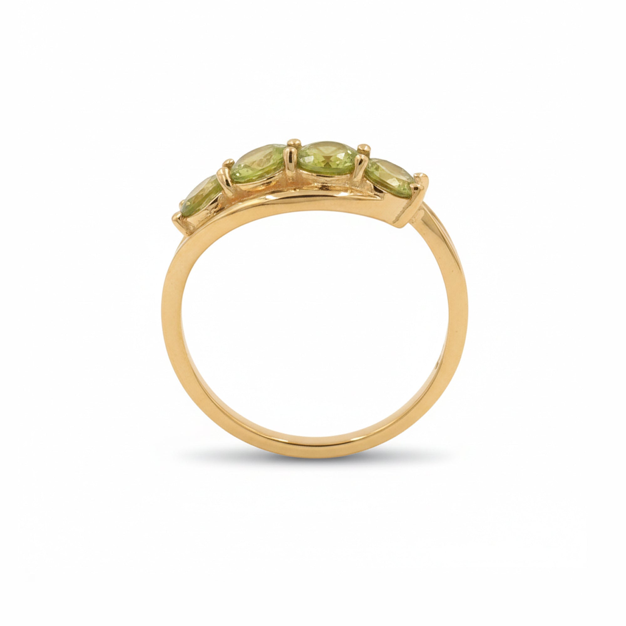 Four Stone Peridot Ring with Layered Band in 925 Silver