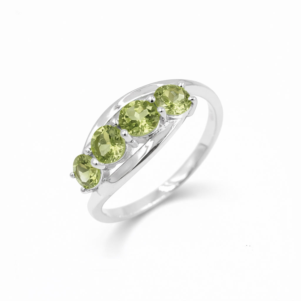 Four Stone Peridot Ring with Layered Band in 925 Silver