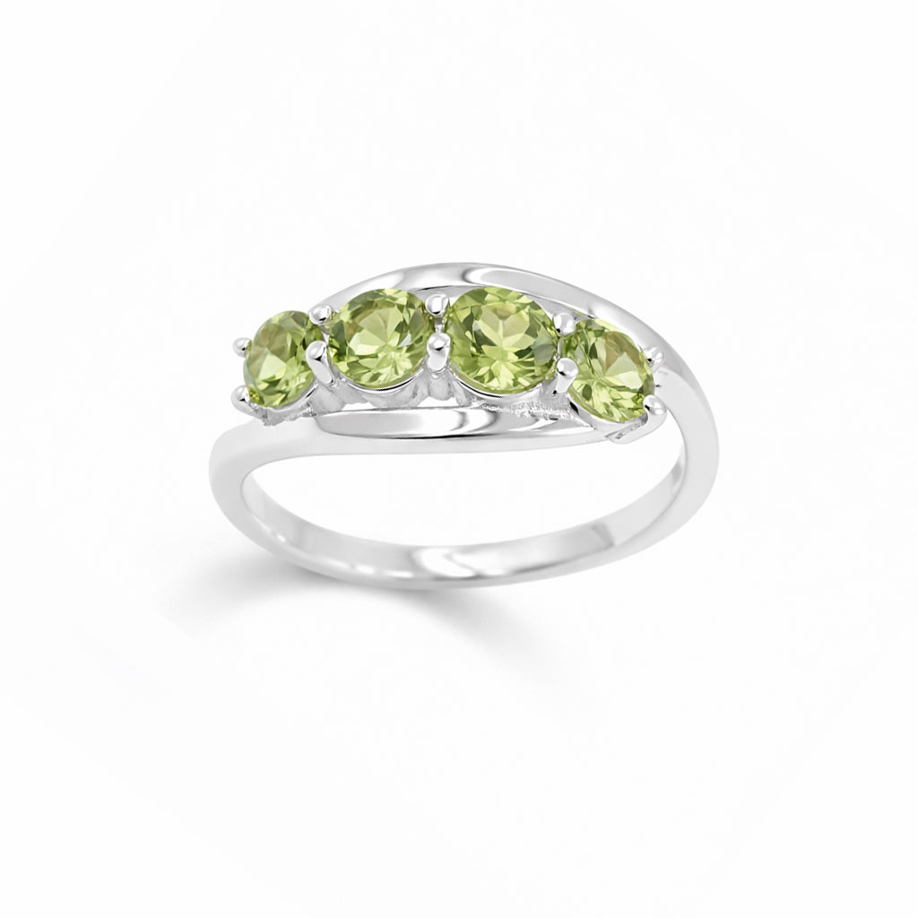 Four Stone Peridot Ring with Layered Band in 925 Silver